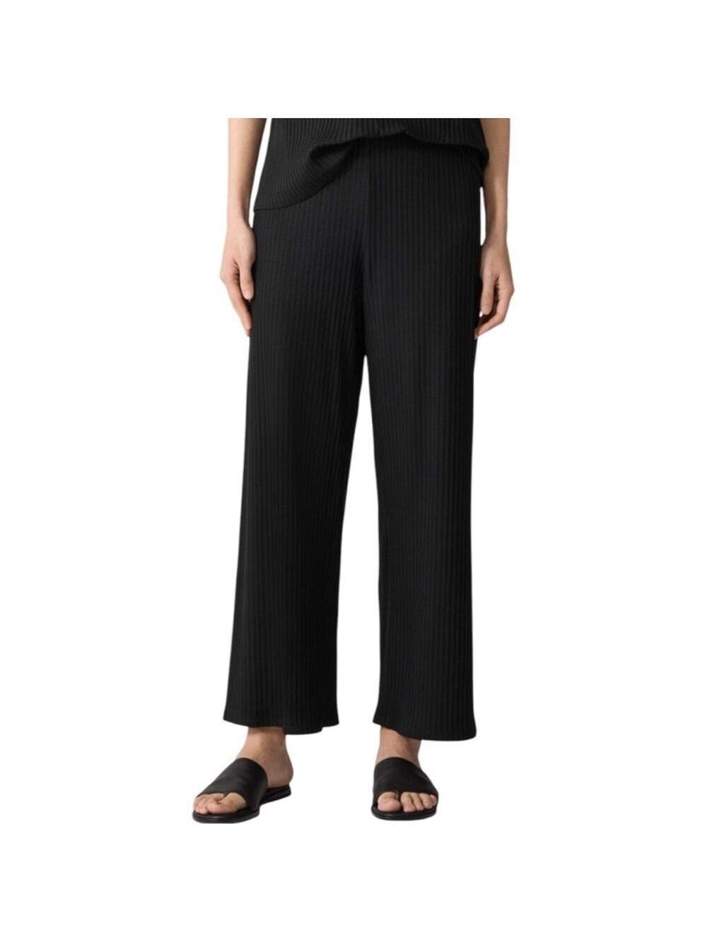 Eileen Fisher Ribbed Ankle Tencel Crop Pants Black M